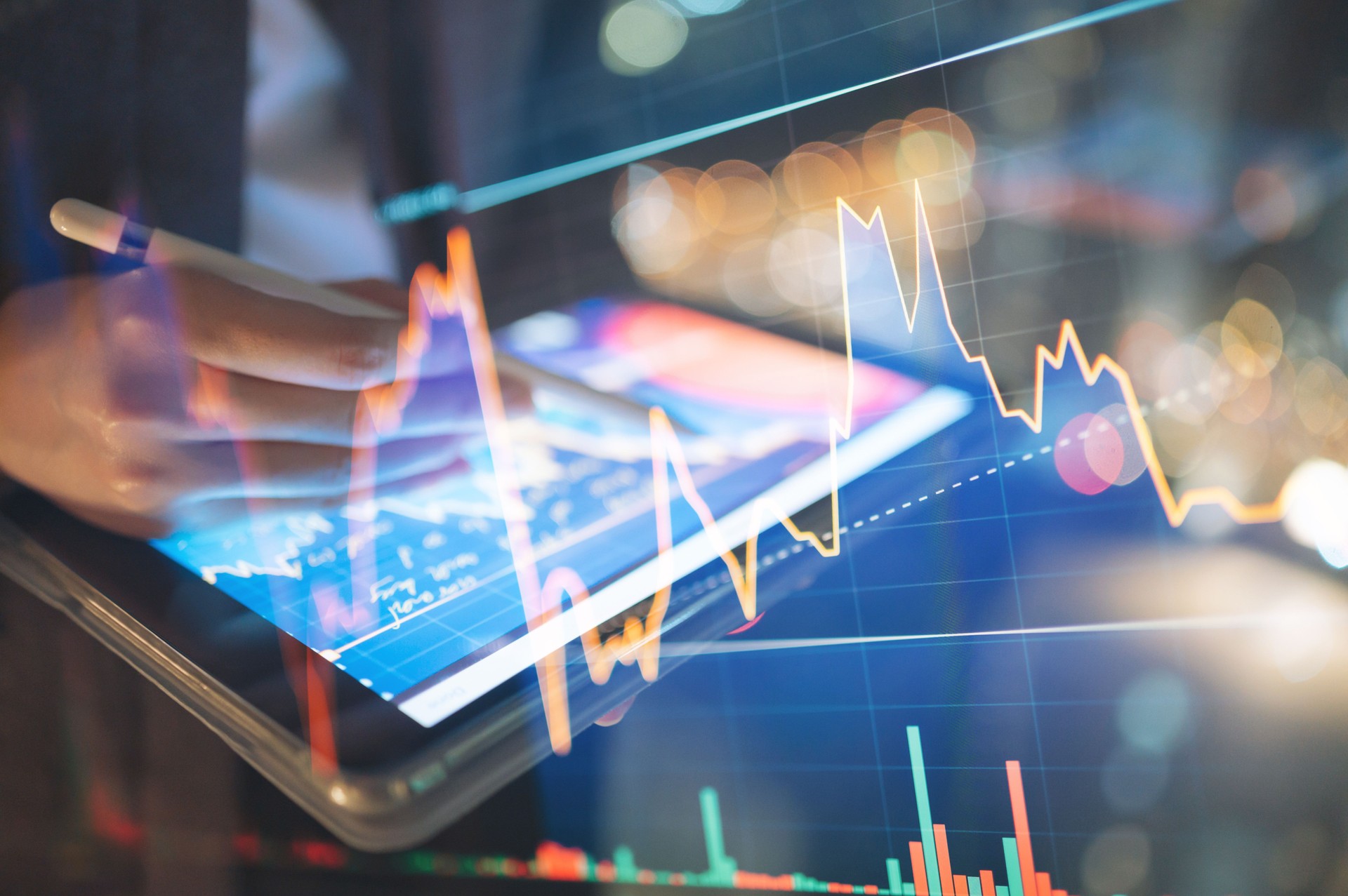 Fincncialtechnology Fintech Concept Businessman forecast looking for chance in grain profit from online business and trading firm internet investment